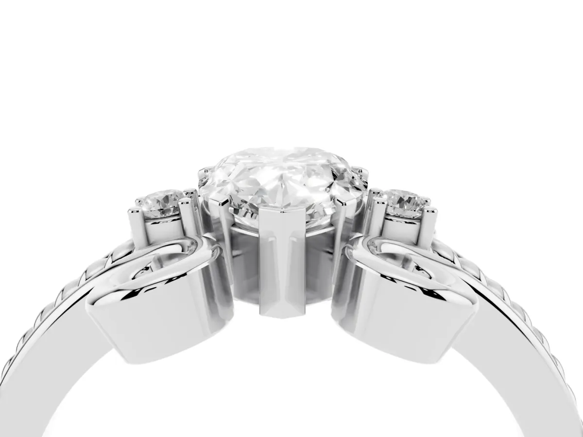 Pear Cut Solitaire Twisted Band Scroll Prong Ring Silver