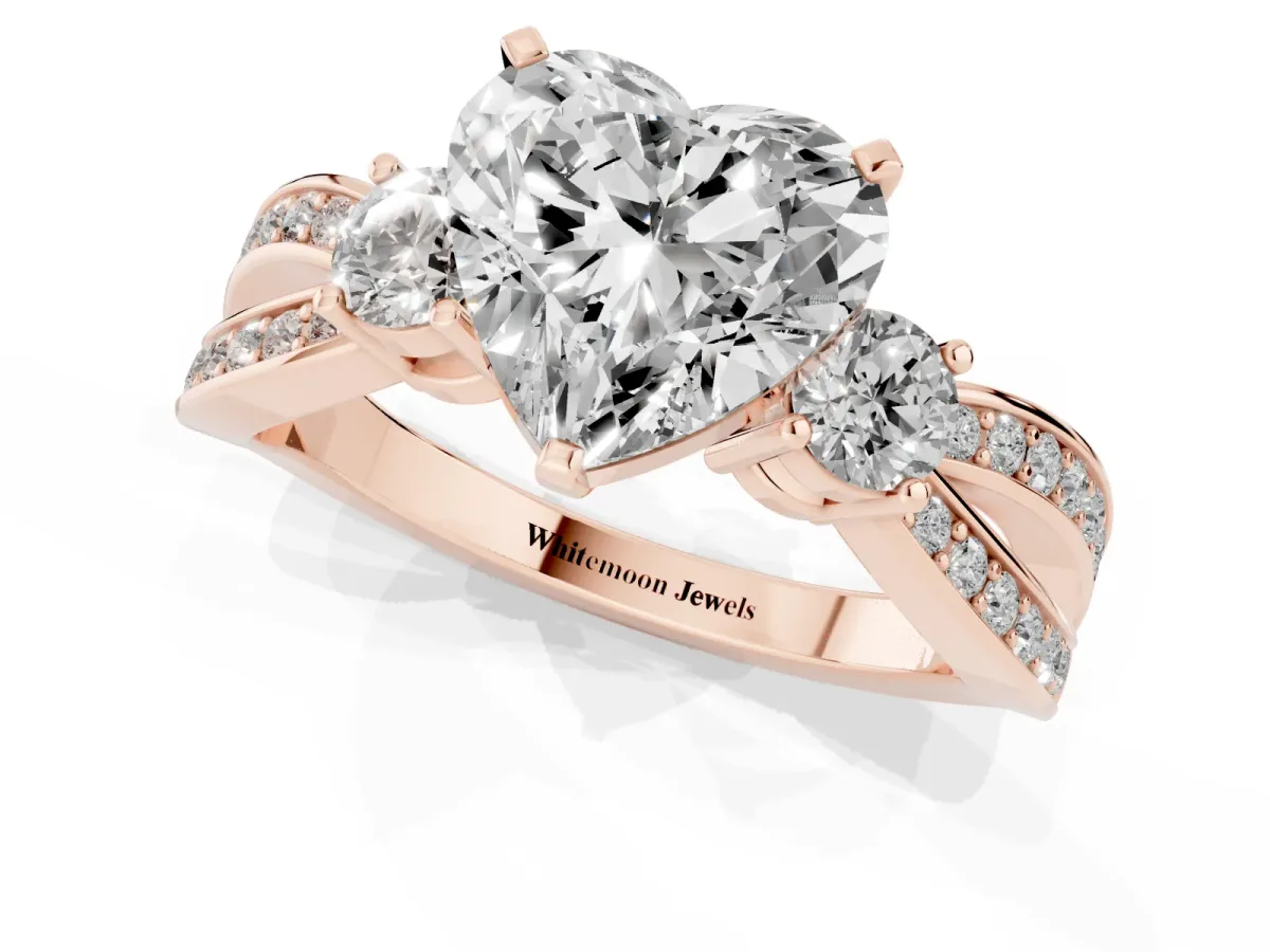 Three-Stone Heart Cut Cut Diamond Twist Band with Prong Setting Rose gold