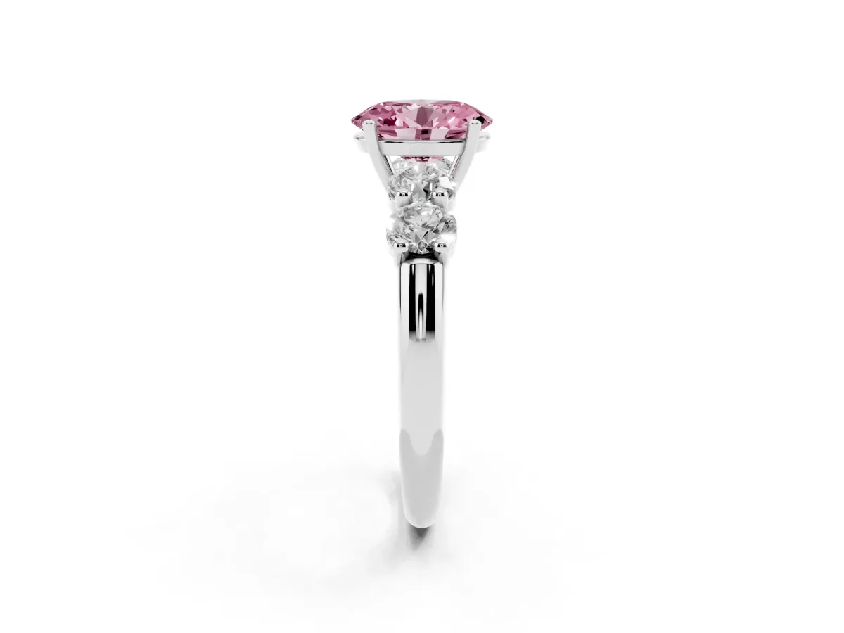 Fancy Pink Oval Cut Cut Five-Stone Prong Set Diamond Ring with Classic Band Silver