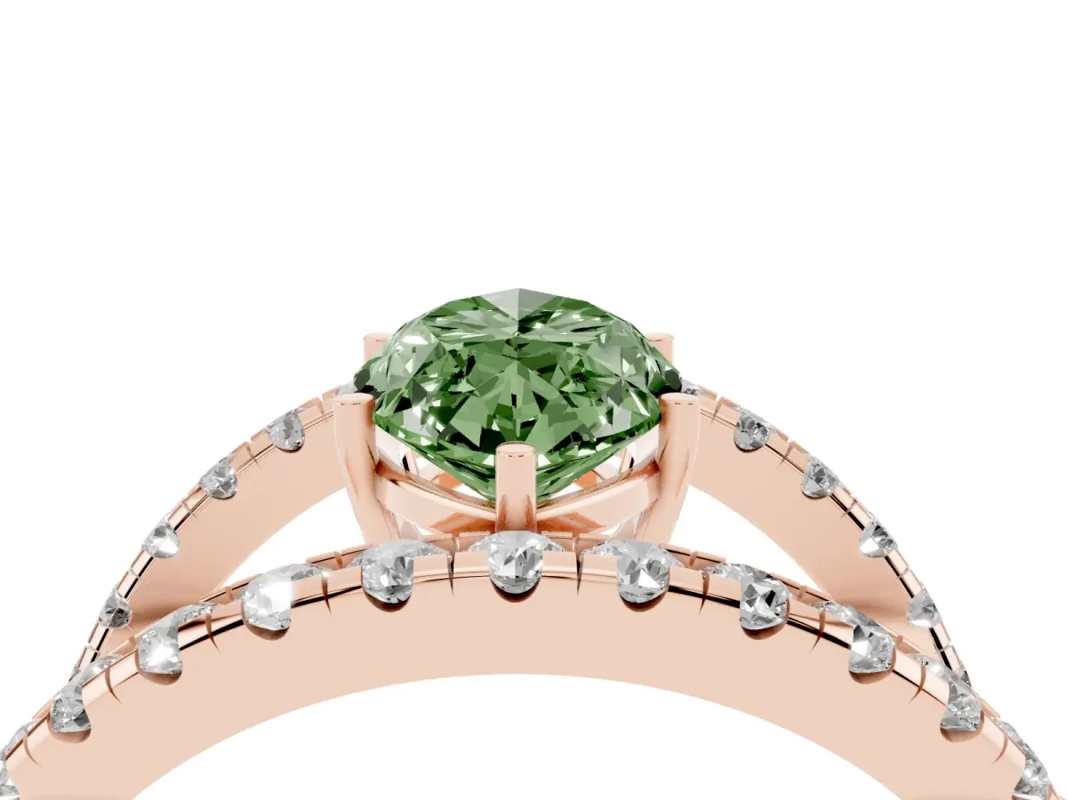 Fancy Green Marquise Cut Solitaire Split Shank Pave Diamond Ring Rose gold