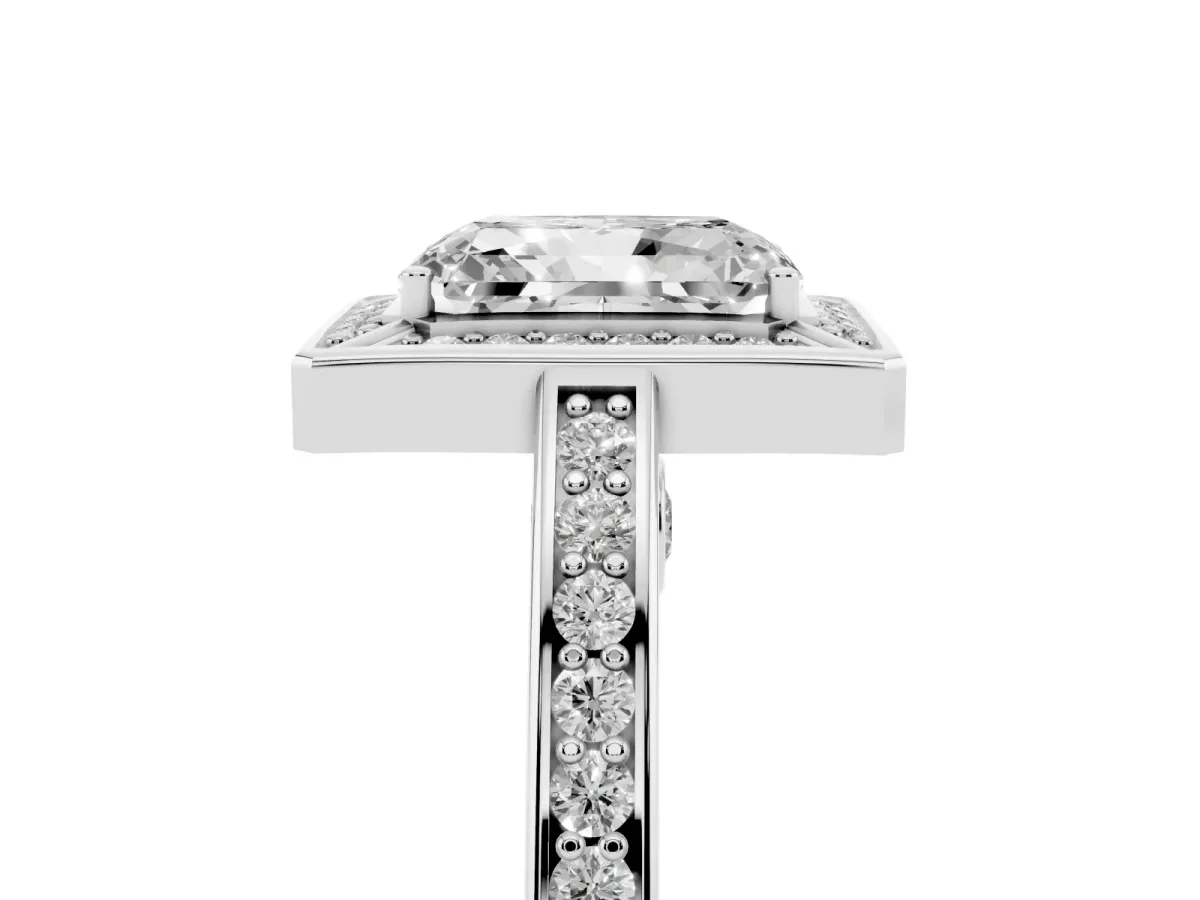Radiant Cut Cut Halo Pave Split Shank Prong Setting Ring Platinum