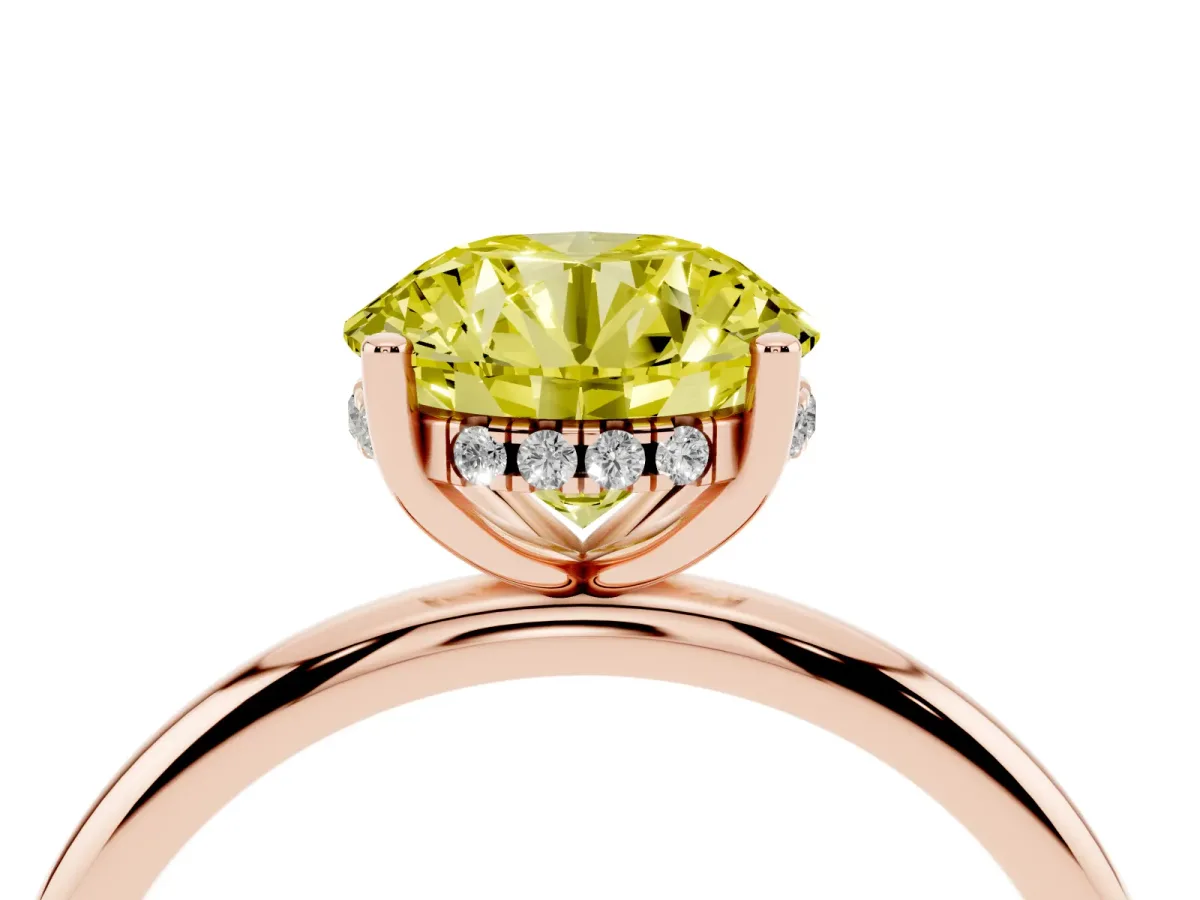 Fancy Yellow Round Cut Cut Solitaire Engagement Ring with Four-Prong Setting and Classic Band Rose gold