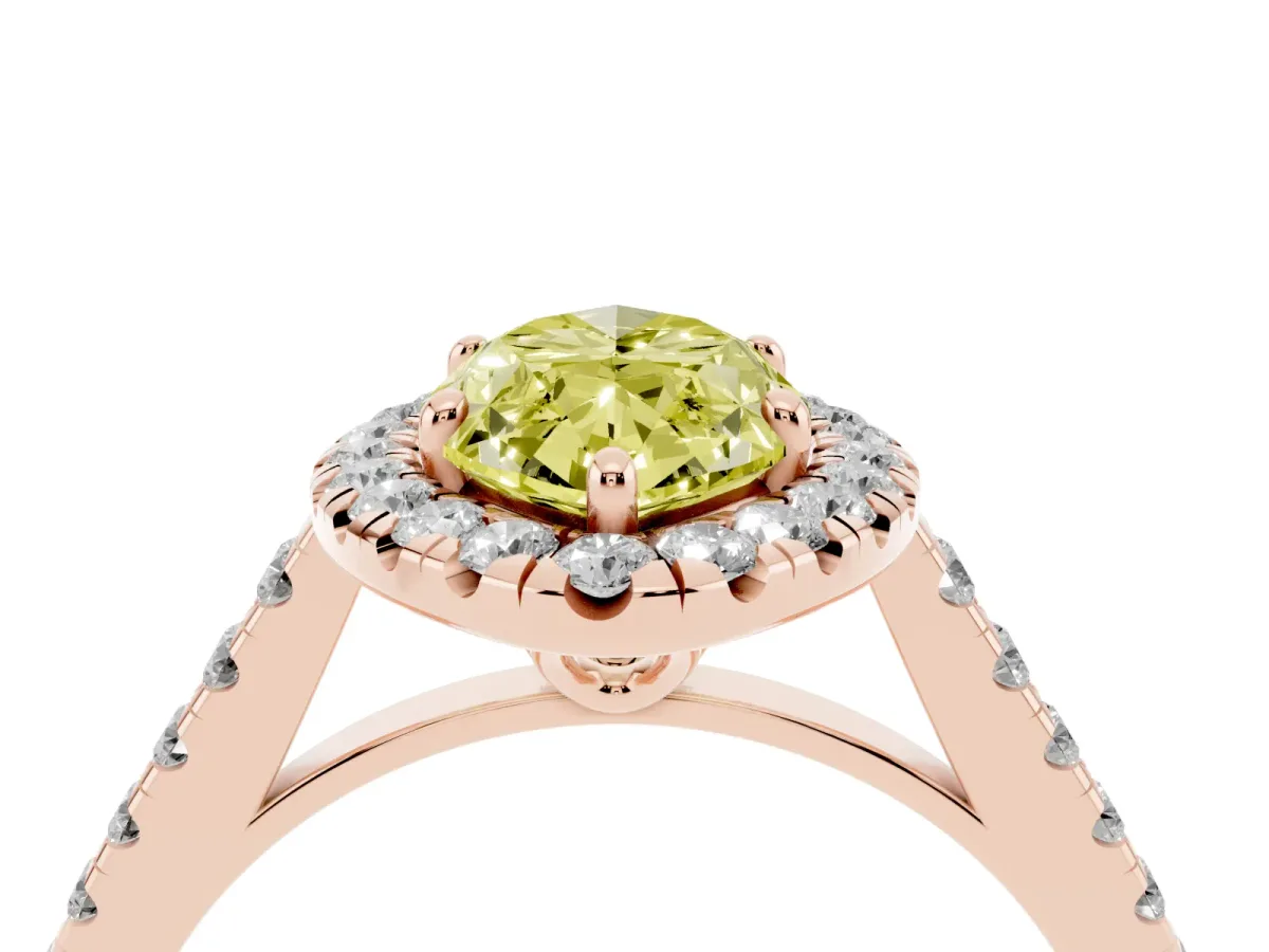 Fancy Yellow Marquise Cut Halo Pavé Diamond Engagement Ring with Four-Prong Setting Rose gold