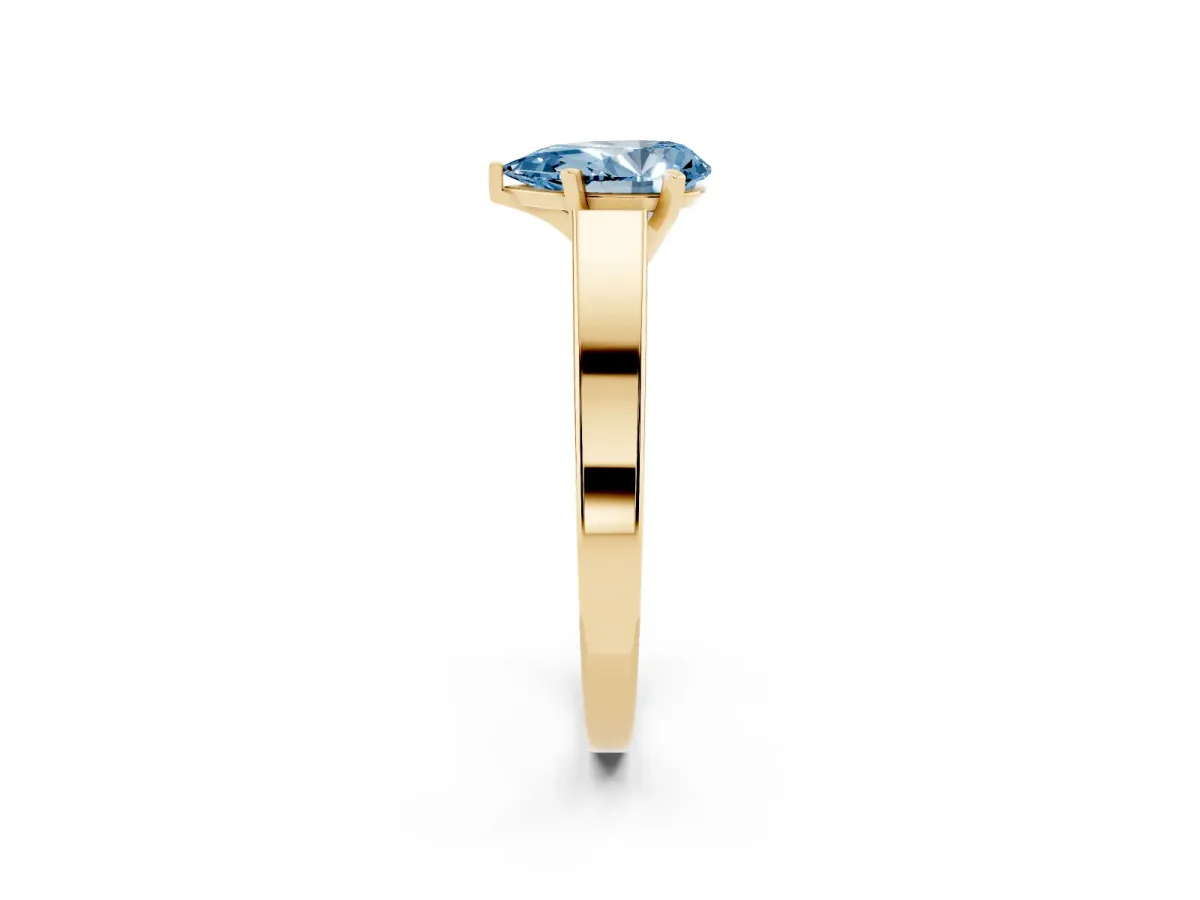 Fancy Blue Pear Cut Solitaire Engagement Ring with Four-Prong Setting and Tapered Band Yellow gold