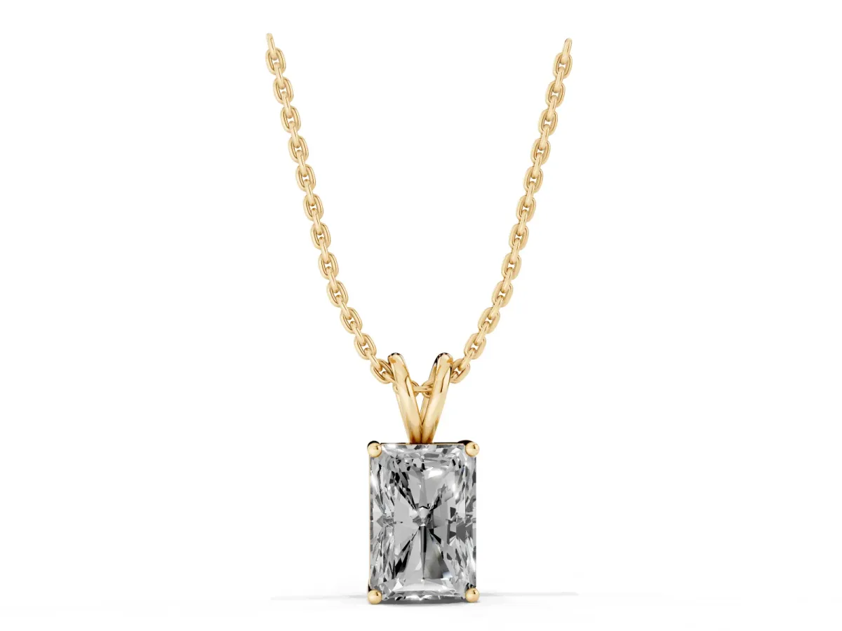 Radiant Diamond Solitaire Pendant with Four Prong Setting Yellow gold