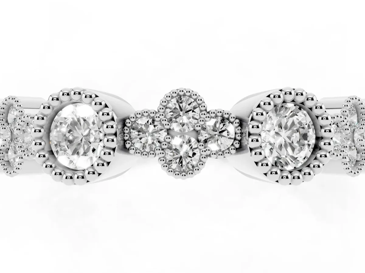 Milgrain Bezel Set Round Diamond Cluster Eternity Band Platinum