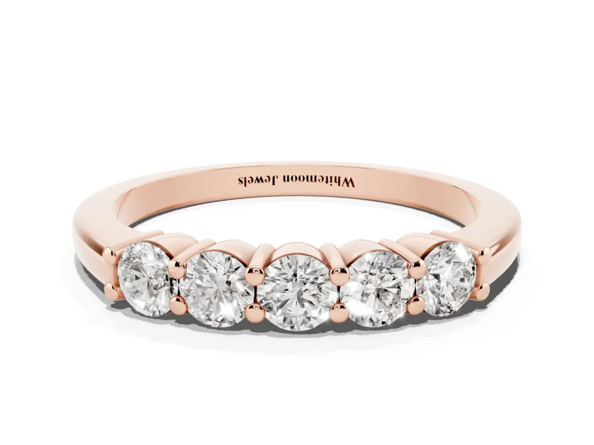 Round Cut Diamond Prong Set Half-Eternity Band Rose gold
