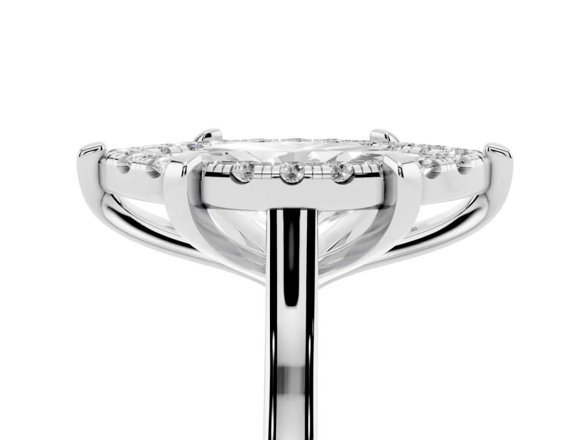 Marquise Cut Diamond Cluster Halo Solitaire with Four-Prong Setting Silver