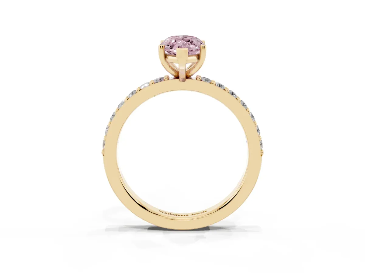 Fancy Pink Marquise Cut Cut Diamond Solitaire with Pave Band and Four-Prong Setting Yellow gold