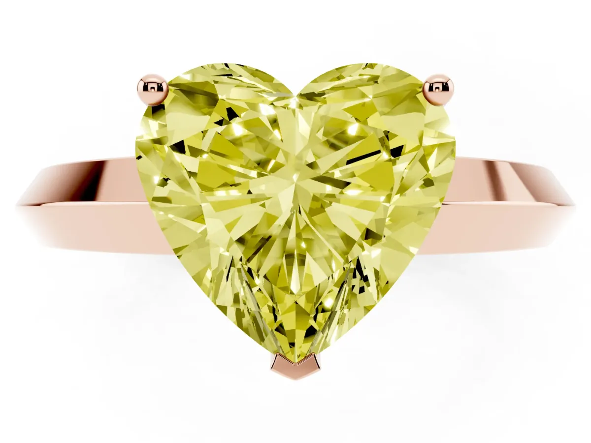 Fancy Yellow Heart Cut Cut Solitaire Engagement Ring with Flat Band and Four-Prong Setting Rose gold