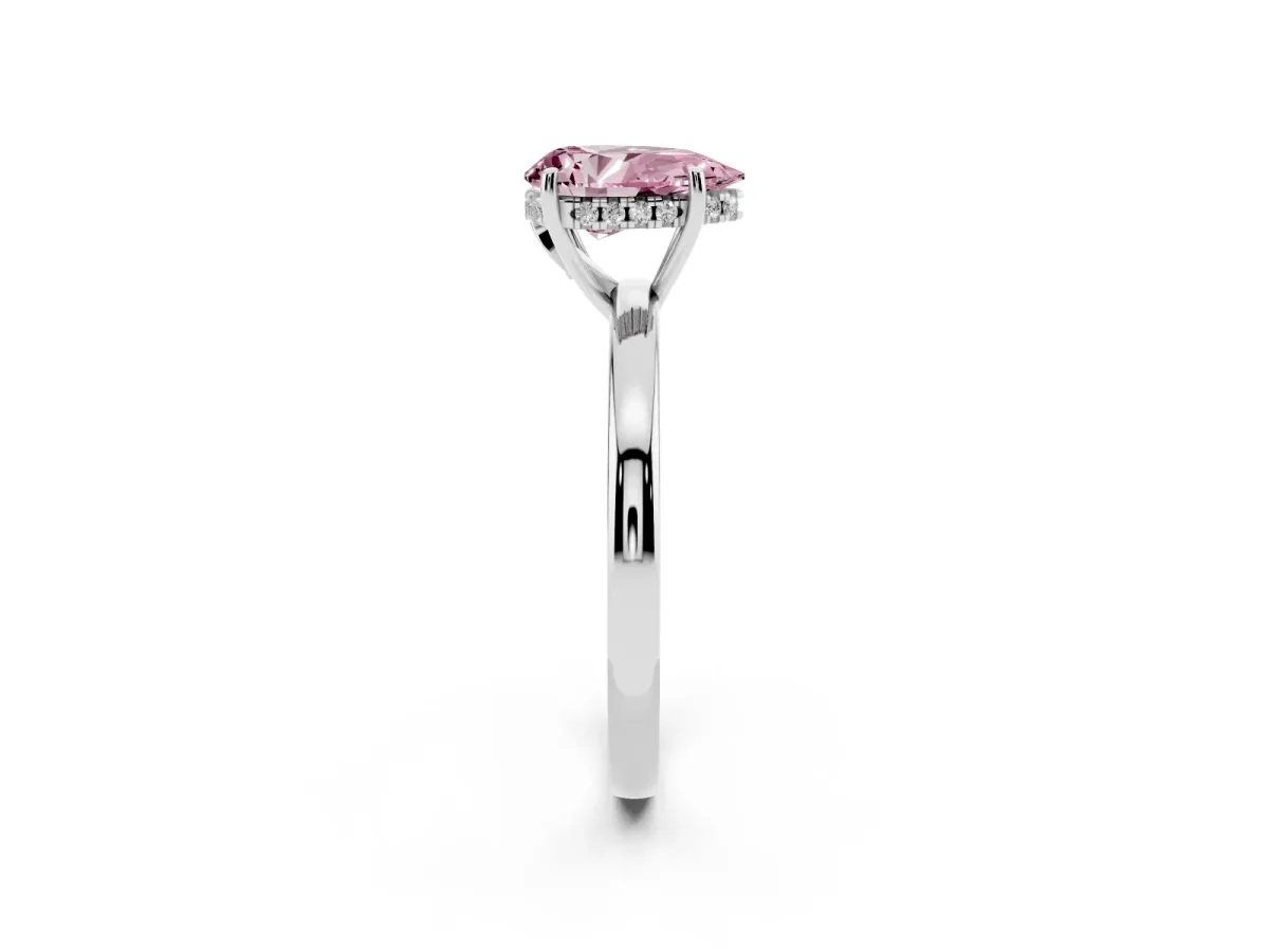 Fancy Pink Pear Cut Solitaire Diamond Ring with Prong Setting and Plain Band White gold