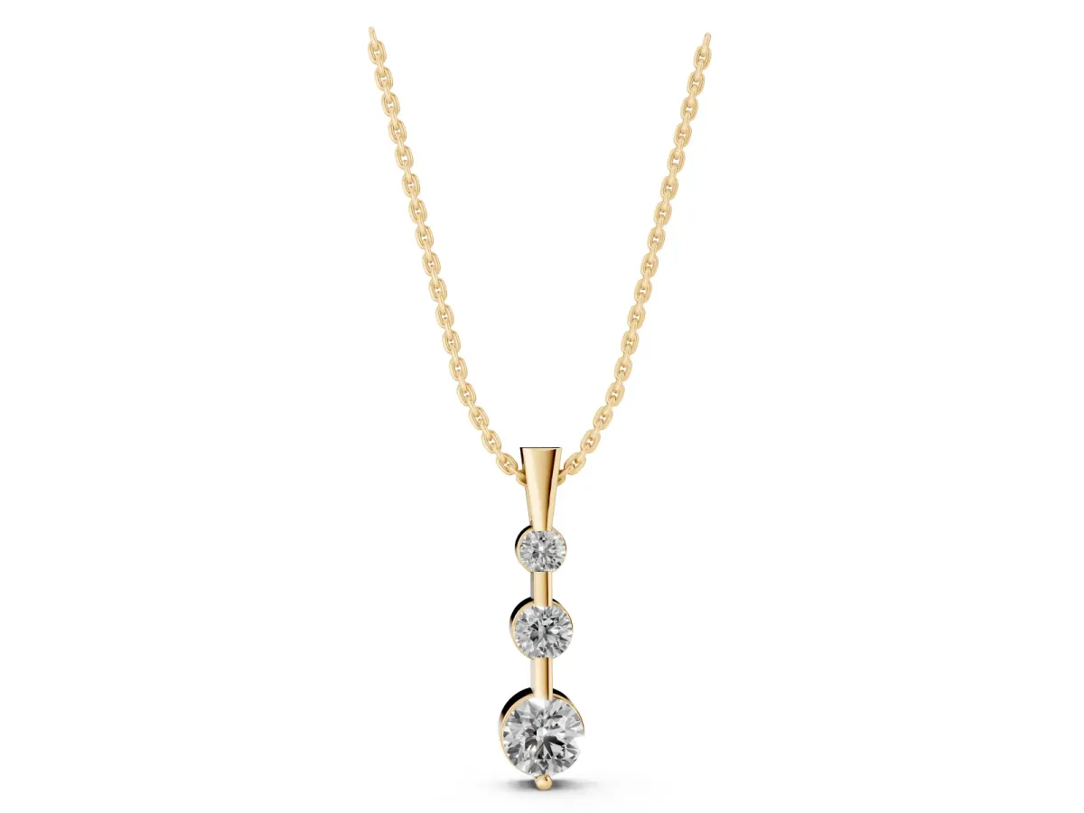 Three-Stone Round Diamond Prong-Set Pendant Yellow gold