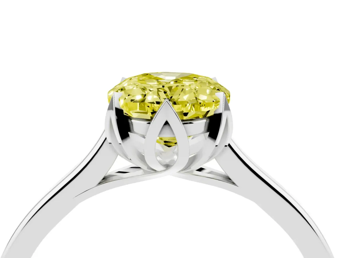 Fancy Yellow Oval Cut Diamond Solitaire Ring with Flower Prong Setting and Classic Band Silver