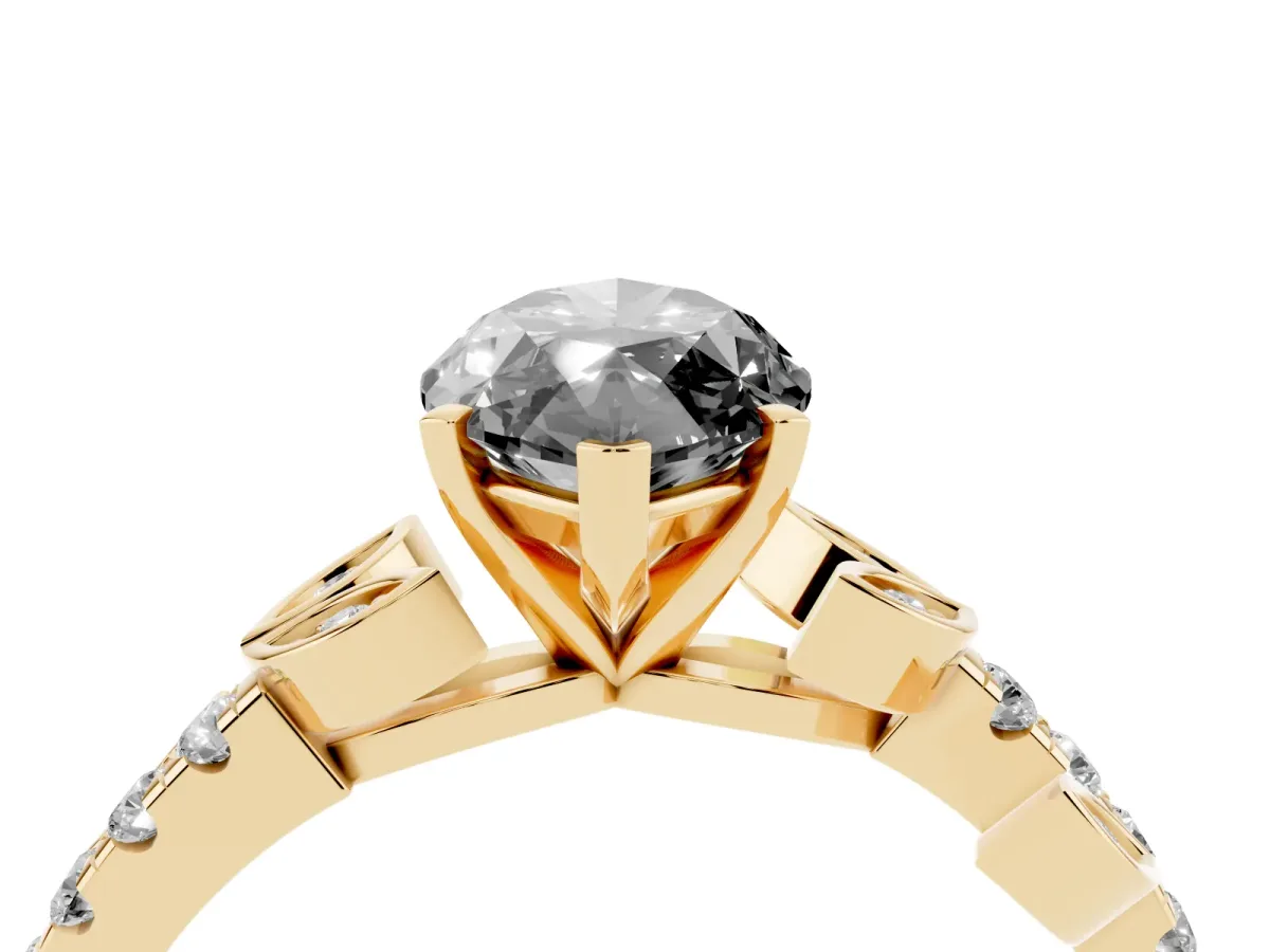 Fancy Black Marquise Cut Solitaire Leaf-Inspired Diamond Ring with Pavé Band and Four-Prong Setting Yellow gold