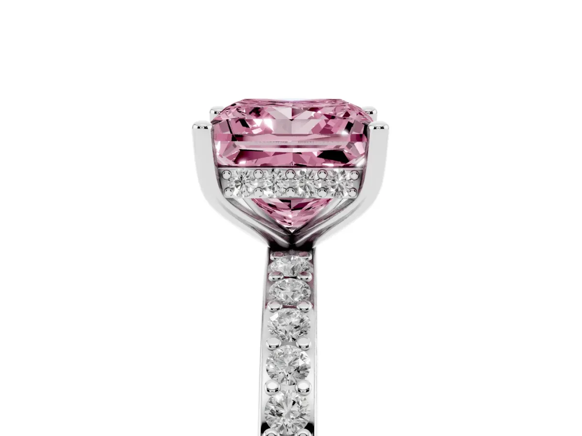 Fancy Pink Princess Cut Cut Diamond Pavé Band Ring with Four-Prong Setting Silver