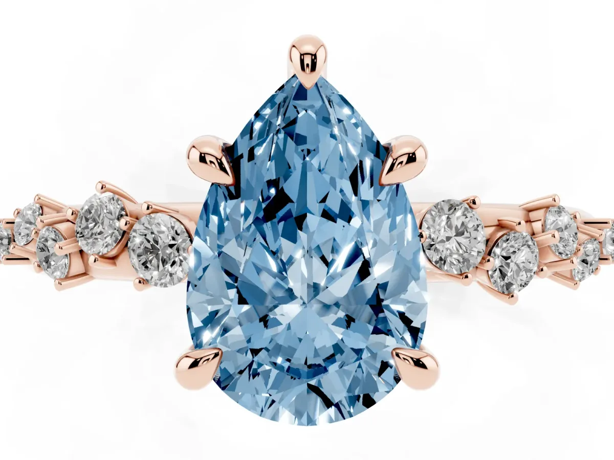 Fancy Blue Pear Cut Cut Diamond Vine Band with Four-Prong Setting Rose gold