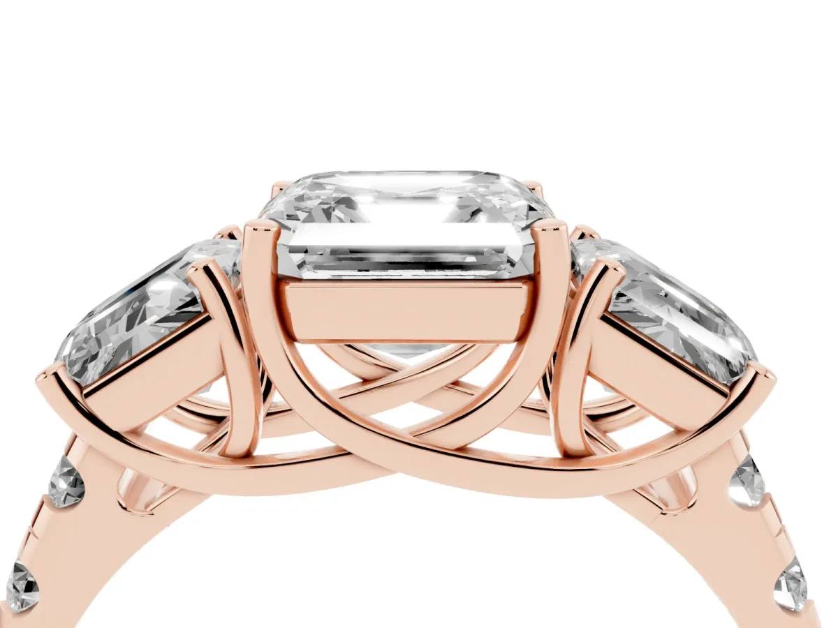 Three-Stone Asscher Cut Diamond Pavé Band with Prong Setting Rose gold