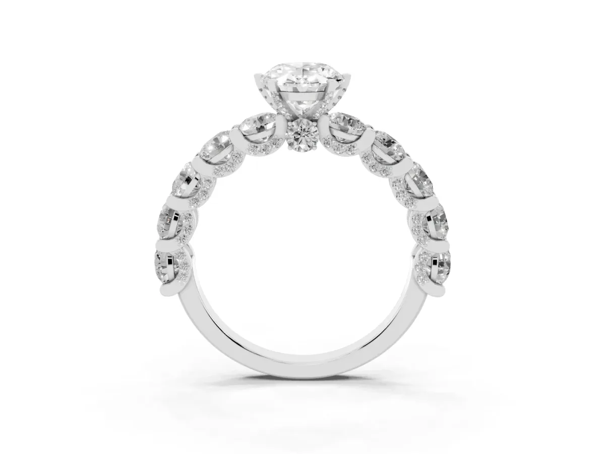 Oval Cut Diamond Side Stone Engagement Ring with Four-Prong Setting Silver