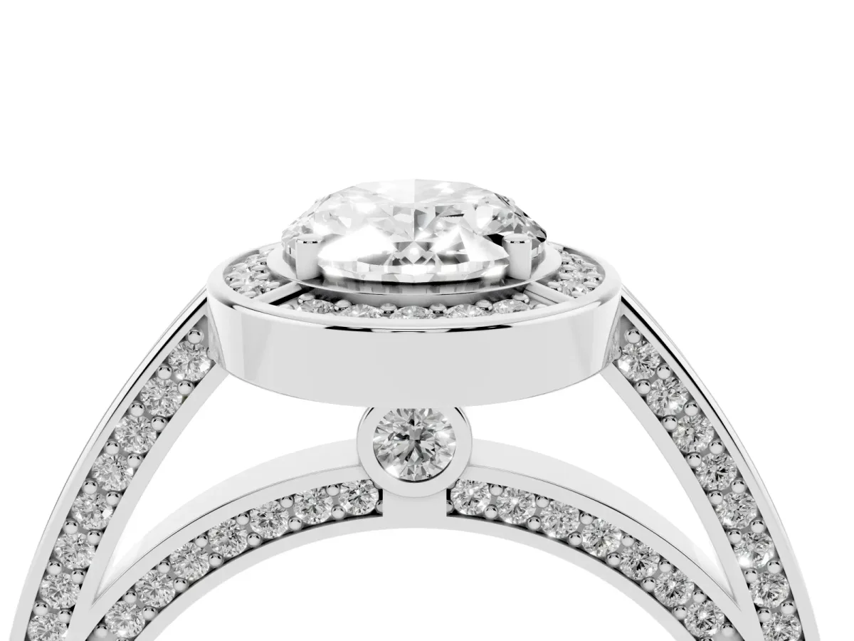 Oval Cut Cut Halo Pave Split Shank Prong Setting Ring White gold