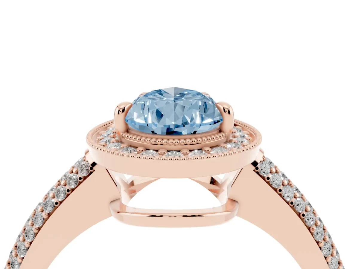 Fancy Blue Pear Cut Cut Halo Diamond Pave Band with Four-Prong Setting Rose gold