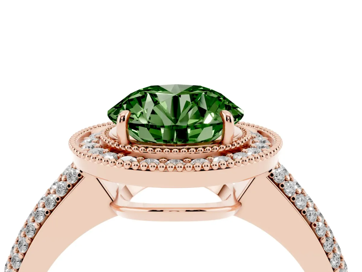 Fancy Green Round Cut Cut Halo Diamond Pave Band with Four-Prong Setting Rose gold