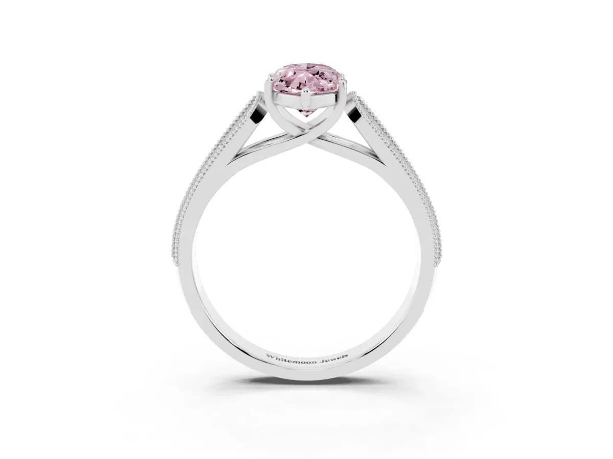 Fancy Pink Marquise Cut Cut Pave Split Shank Engagement Ring with Four-Prong Setting White gold