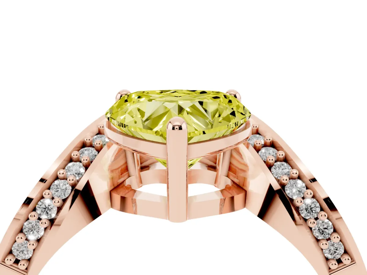 Fancy Yellow Heart Cut Solitaire Diamond Engagement Ring with Pave Band and Four-Prong Setting Rose gold