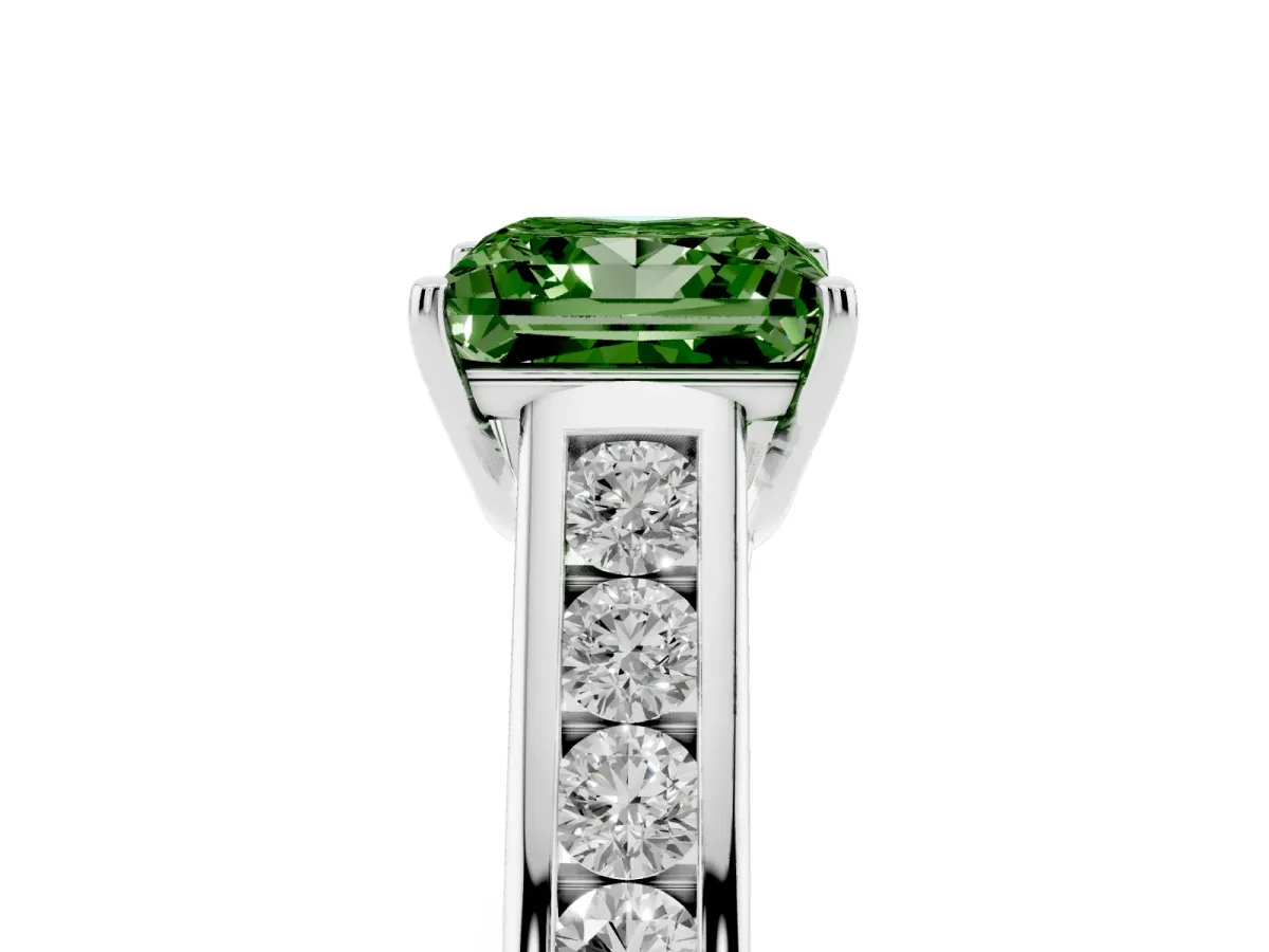 Fancy Green Princess Cut Solitaire Channel-Set Diamond Engagement Ring with Four-Prong Setting Silver