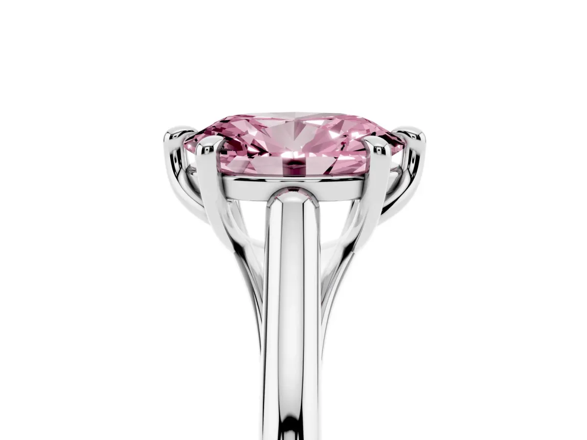 Fancy Pink Oval Cut Solitaire Engagement Ring with Six-Prong Setting and Classic Band Platinum