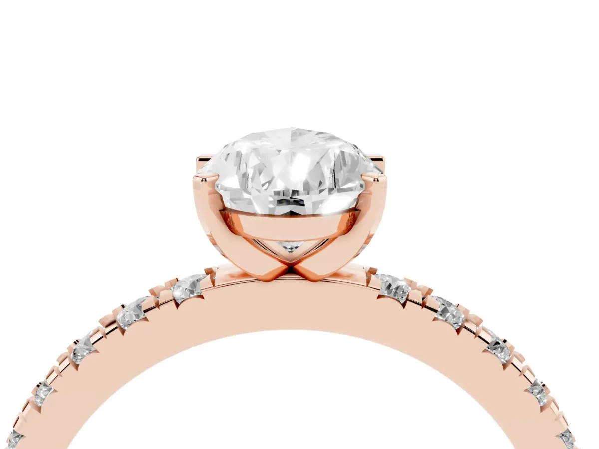Pear Cut Diamond Pavé Band Solitaire with Four-Prong Setting Rose gold
