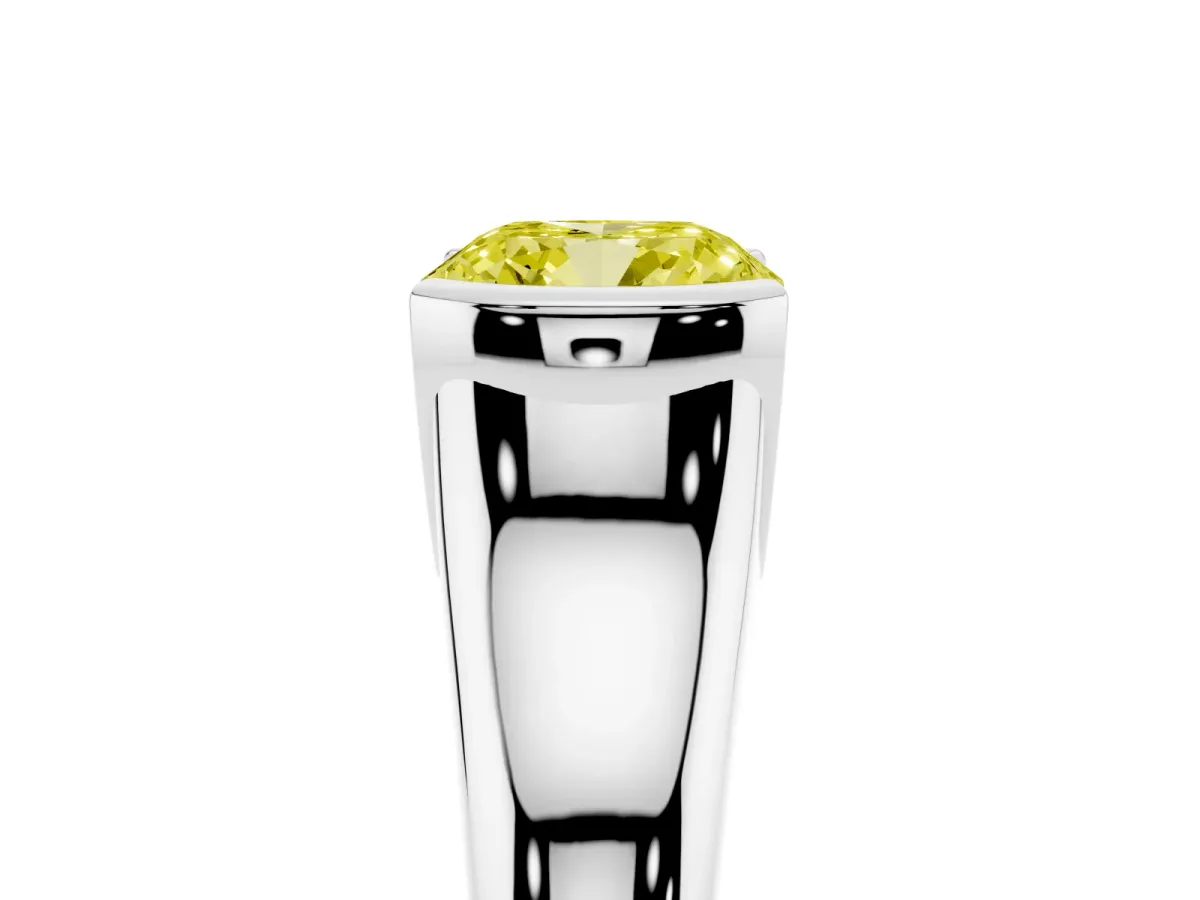 Fancy Yellow Cushion Cut Solitaire Tension Set Diamond Ring with Split Shank Band Platinum