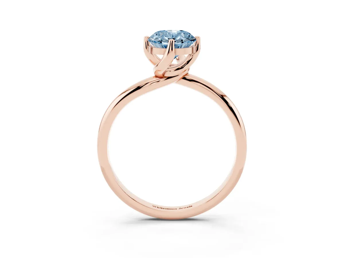 Fancy Blue Oval Cut Diamond Solitaire Engagement Ring with Four-Prong Setting and Classic Band Rose gold