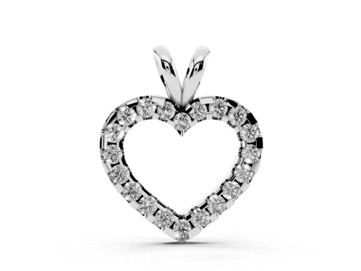 Round Diamond Heart Pendant with Pavé Setting White gold
