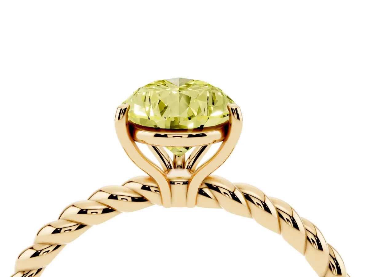 Fancy Yellow Pear Cut Solitaire Twist Band Ring with Four-Prong Setting Yellow gold