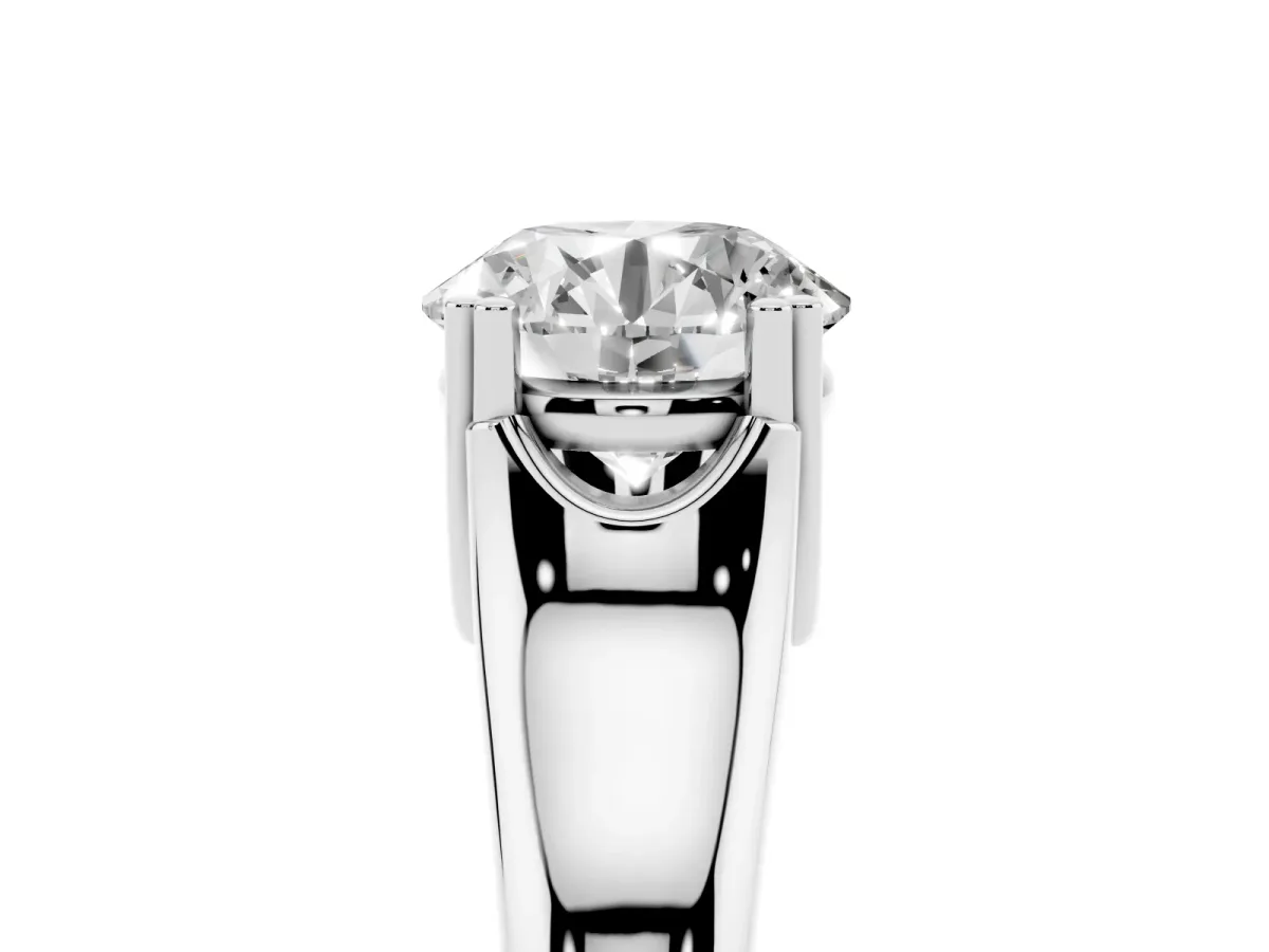 Round Cut Diamond Solitaire Ring with Wide Band and Prong Setting Silver