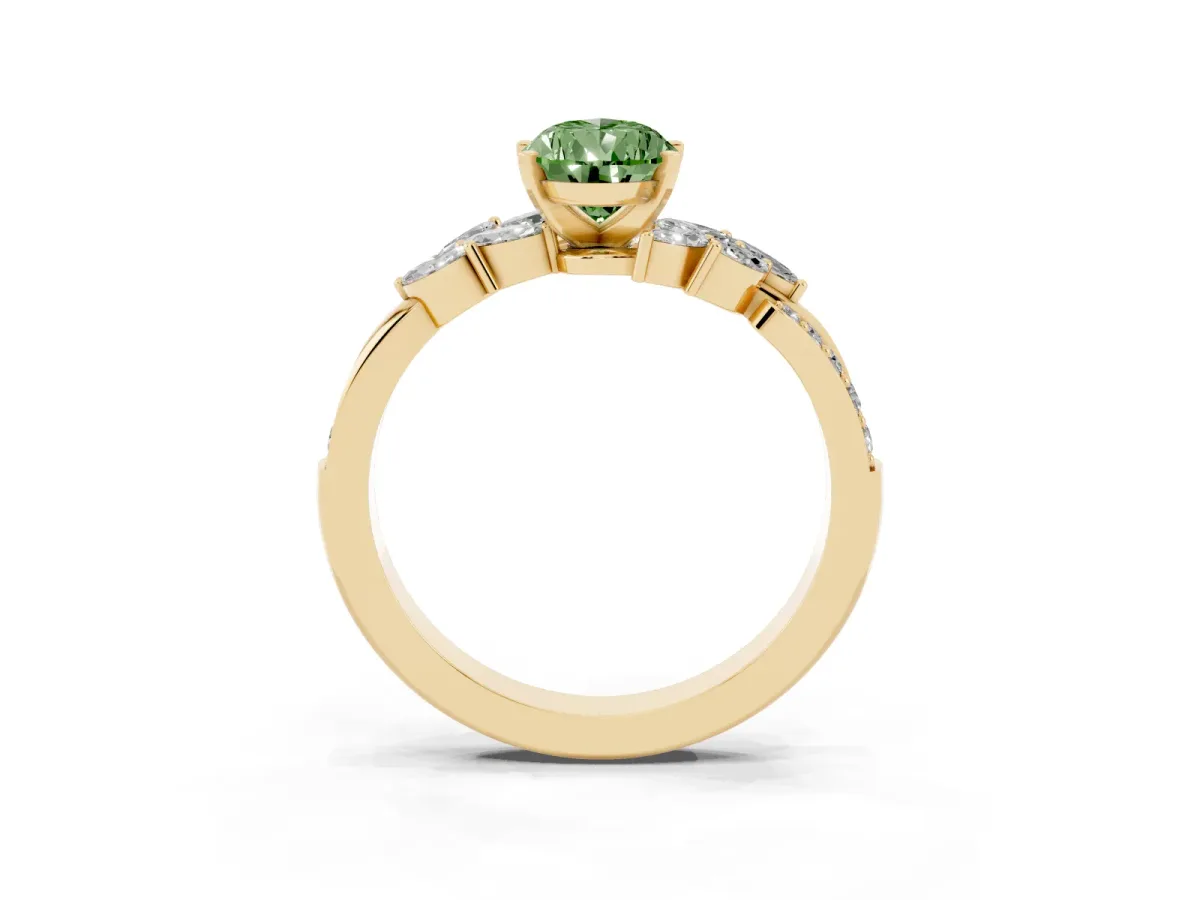 Fancy Green Pear Cut Solitaire Marquise Twist Band with Six-Prong Setting Yellow gold