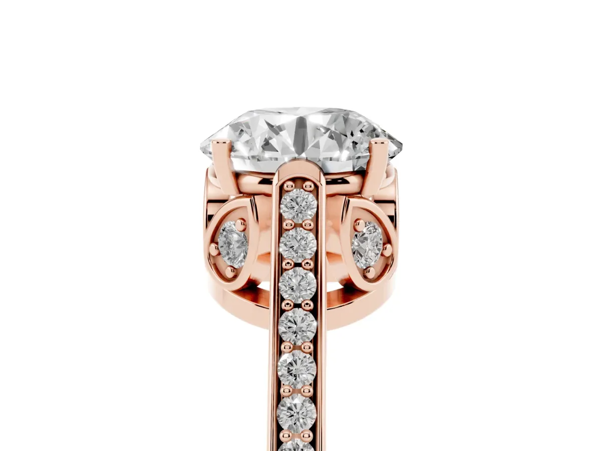 Round Cut Cut Cathedral Pave Diamond Engagement Ring with Six-Prong Setting Rose gold