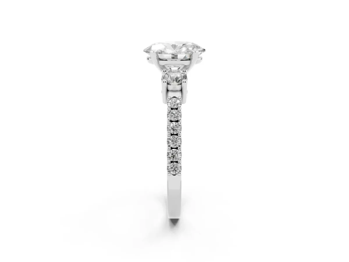 Oval Cut Three-Stone Diamond Pavé Band with Prong Setting Platinum