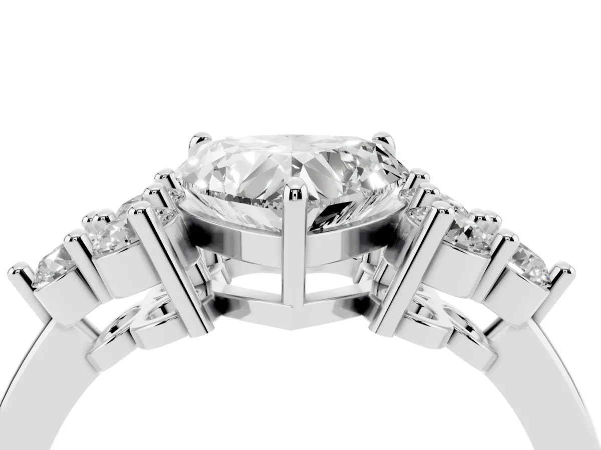Heart Cut Brilliant Diamond Cluster Accent Solitaire Ring with Prong Setting Platinum