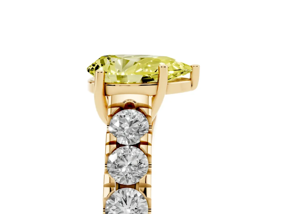Fancy Yellow Pear Cut Cut Diamond Solitaire Ring with Micro Pave Band and Prong Setting Yellow gold