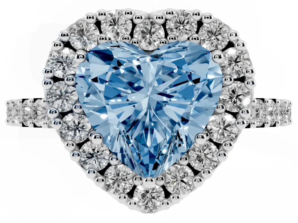 Fancy Blue Heart Cut Halo Diamond Pavé Solitaire Ring Platinum