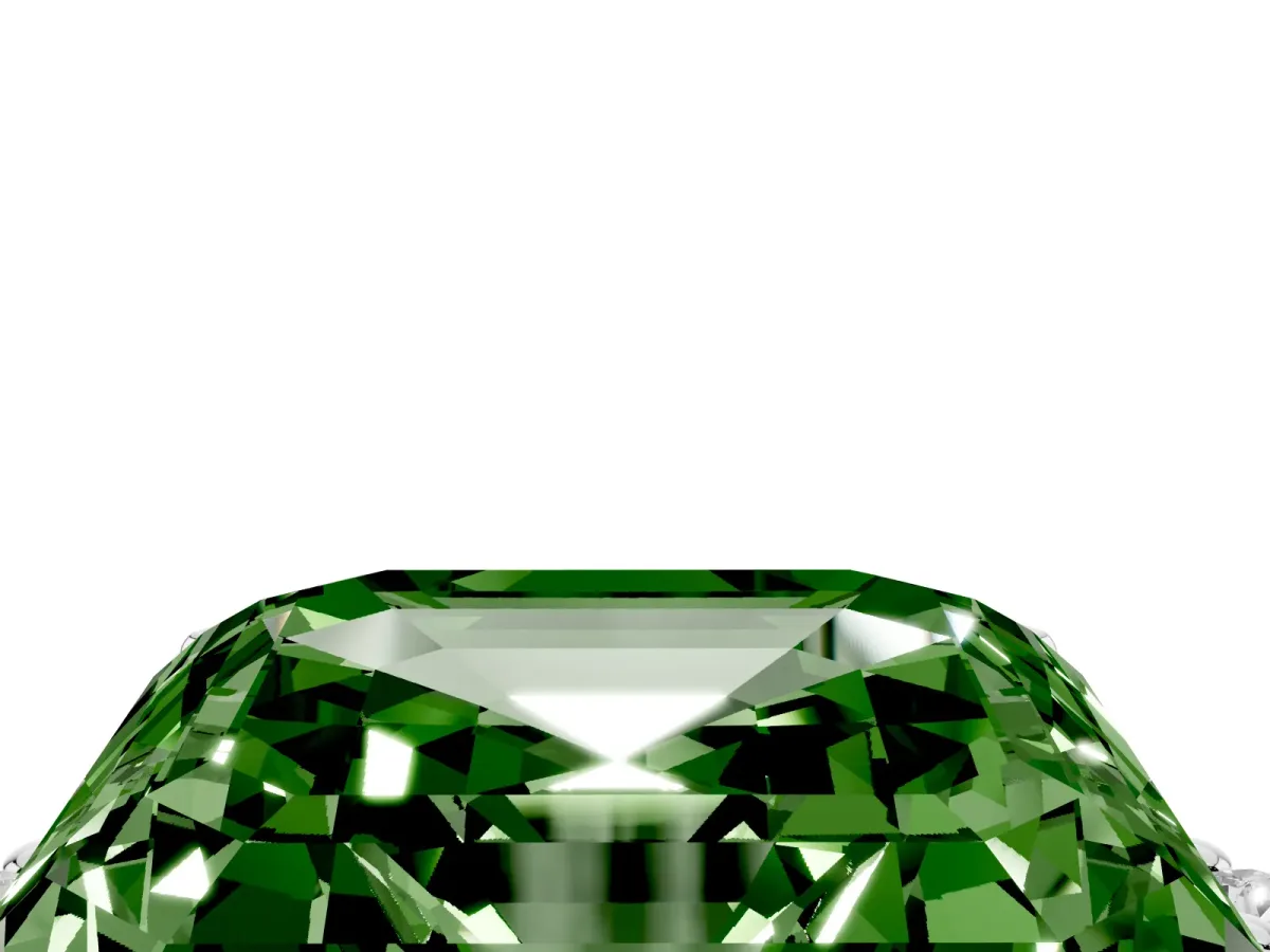 Fancy Green Asscher Cut Cut Three-Stone Solitaire Ring with Round Accent Diamonds and Four-Prong Setting Silver