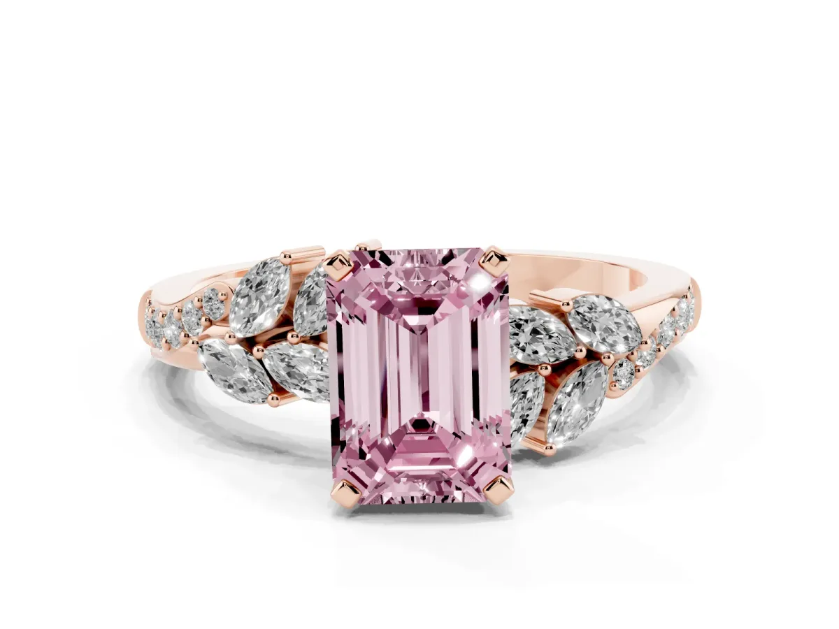 Fancy Pink Emerald Cut Solitaire Marquise Twist Band with Six-Prong Setting Rose gold