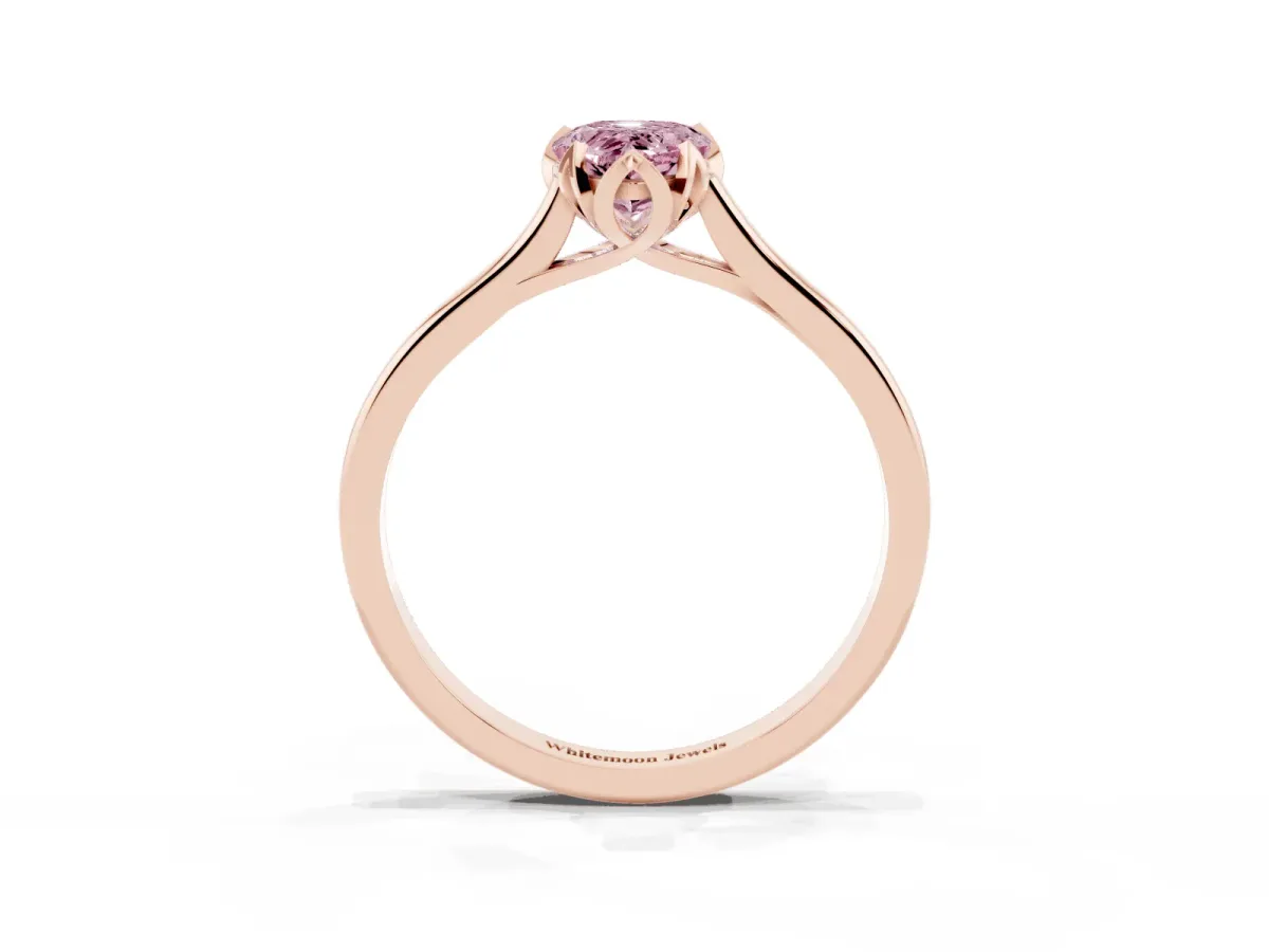 Fancy Pink Pear Cut Diamond Solitaire Ring with Flower Prong Setting and Classic Band Rose gold