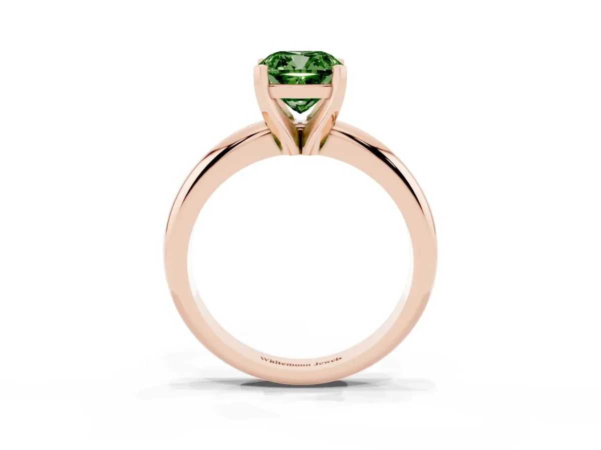 Fancy Green Cushion Cut Diamond Solitaire Engagement Ring with Round Band and Four-Prong Setting Rose gold