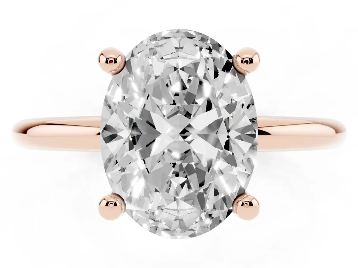 Oval Cut Solitaire Diamond Ring with 4-Prong Setting on a Classic Band Rose gold