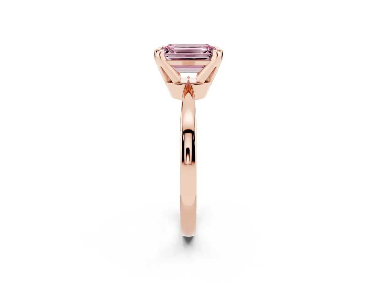 Fancy Pink Emerald Cut Solitaire Engagement Ring with Six-Prong Setting and Tapered Band Rose gold