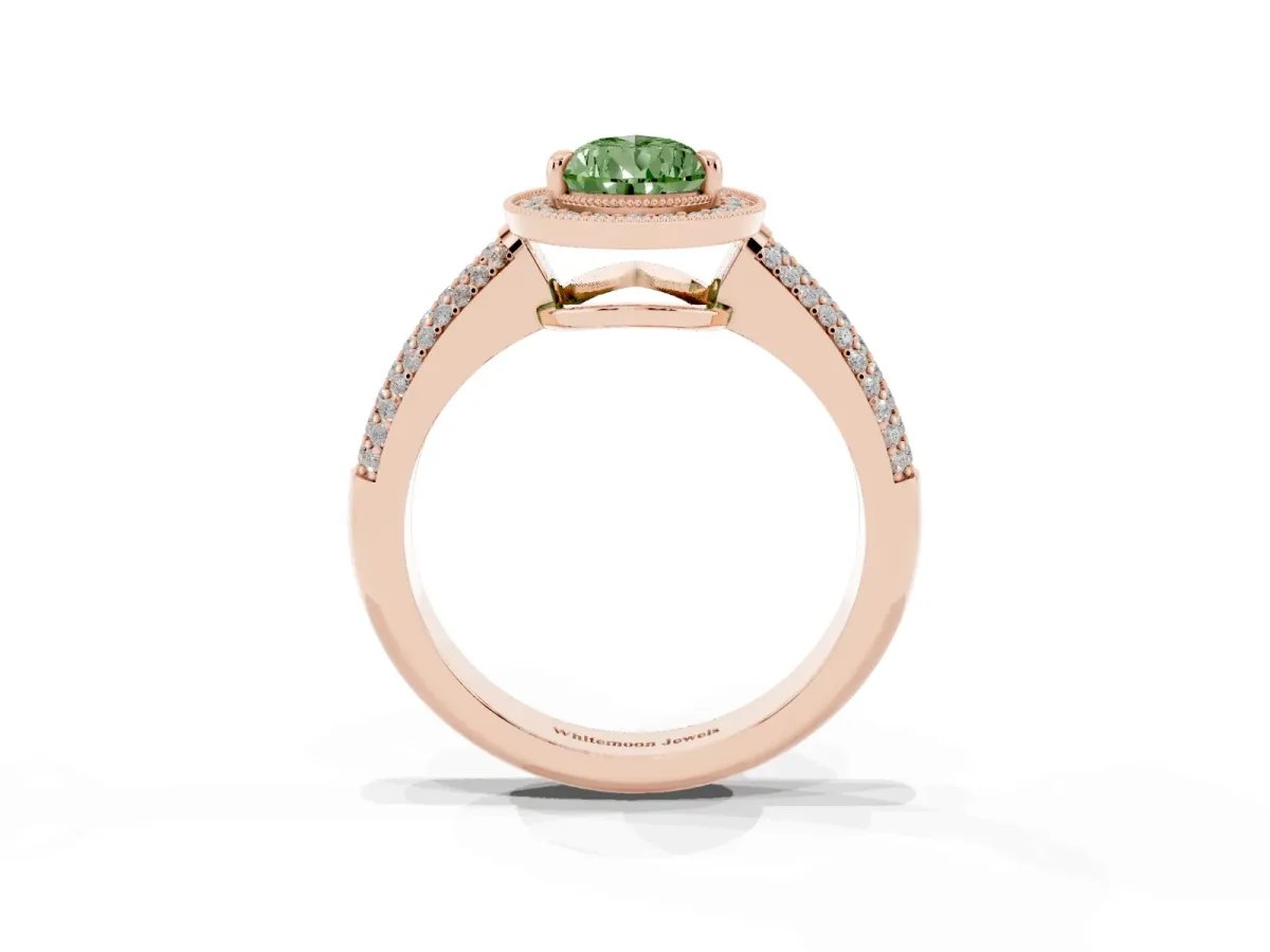 Fancy Green Pear Cut Cut Halo Diamond Pave Band with Four-Prong Setting Rose gold