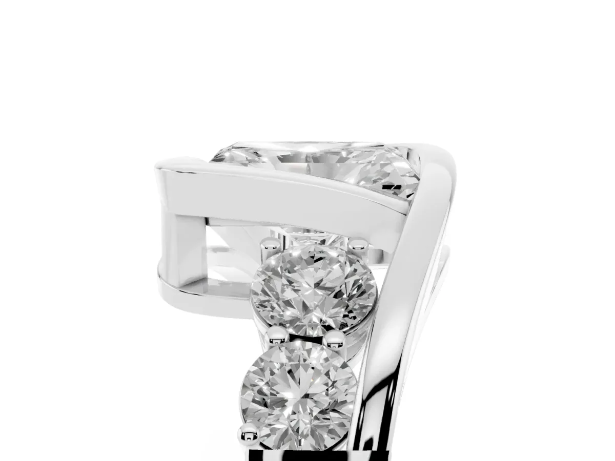 Bezel Set Radiant Cut Diamond Bypass Ring with Round Accents Silver