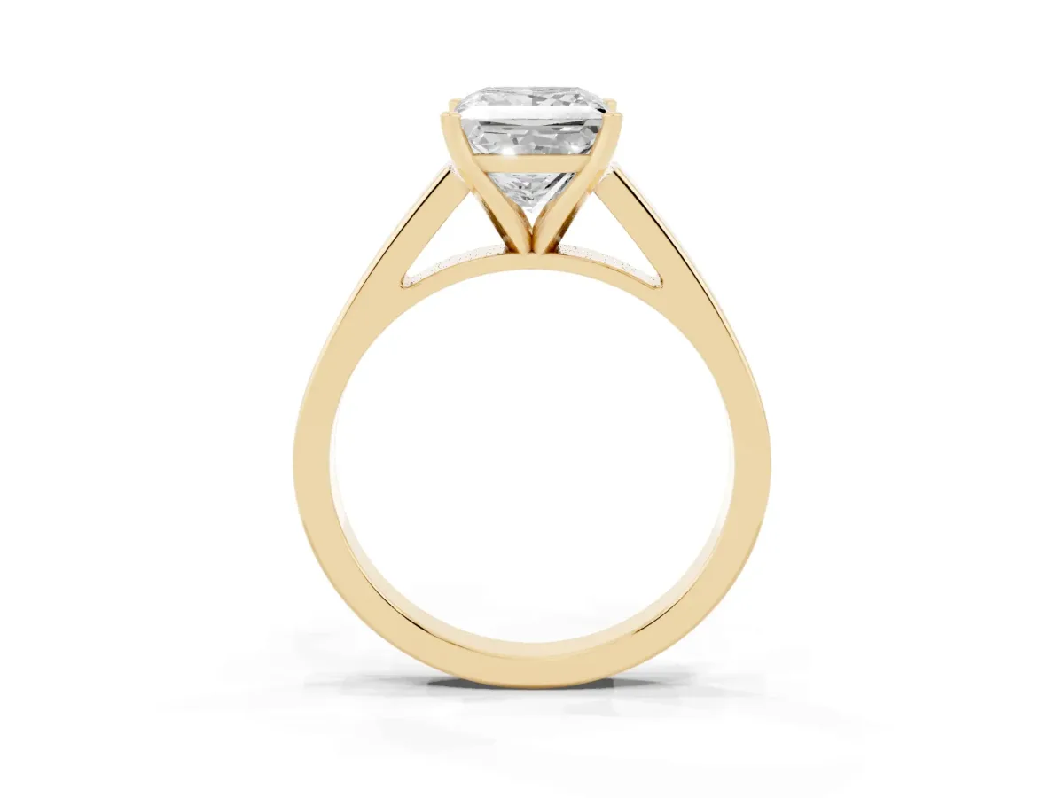 Princess Cut Solitaire Engagement Ring with Four-Prong Setting and Tapered Band Yellow gold